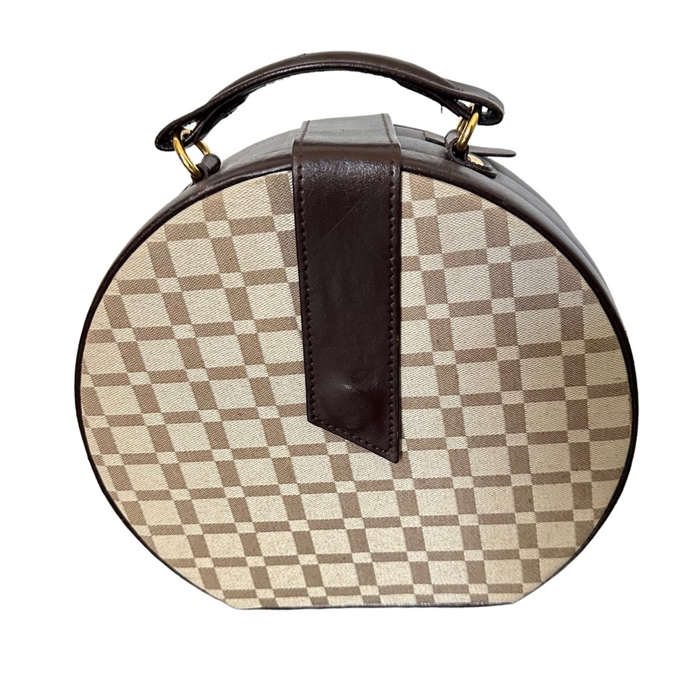 Bey-Berk Brown Leather Checkered Jewelry‎ Box & Valet Tray Set